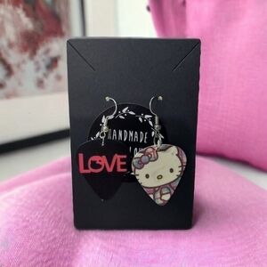 Handcrafted Hello Kitty Guitar Pick Earrings